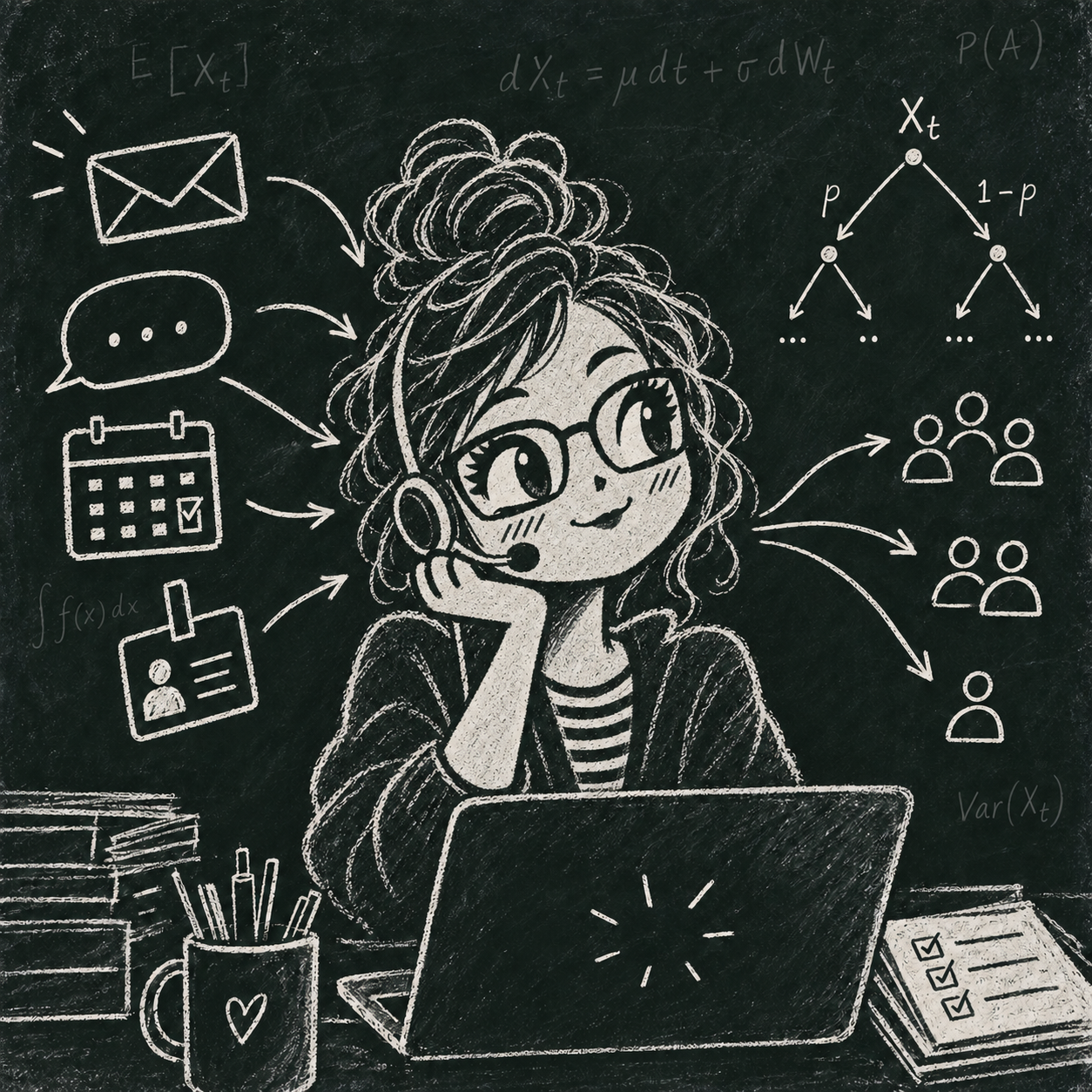Comic-style chalkboard portrait representing Anastasiia Olshevska