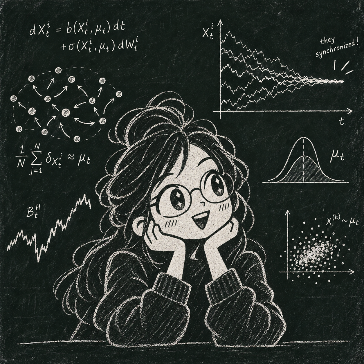 Comic-style chalkboard portrait representing Shanshan Hu
